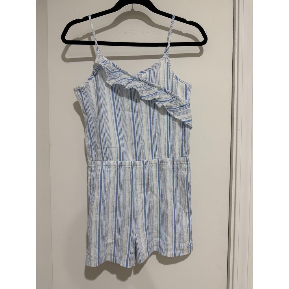 Vineyard Vines Girls Blue & White Striped Ruffle Cami Romper Size L (14)